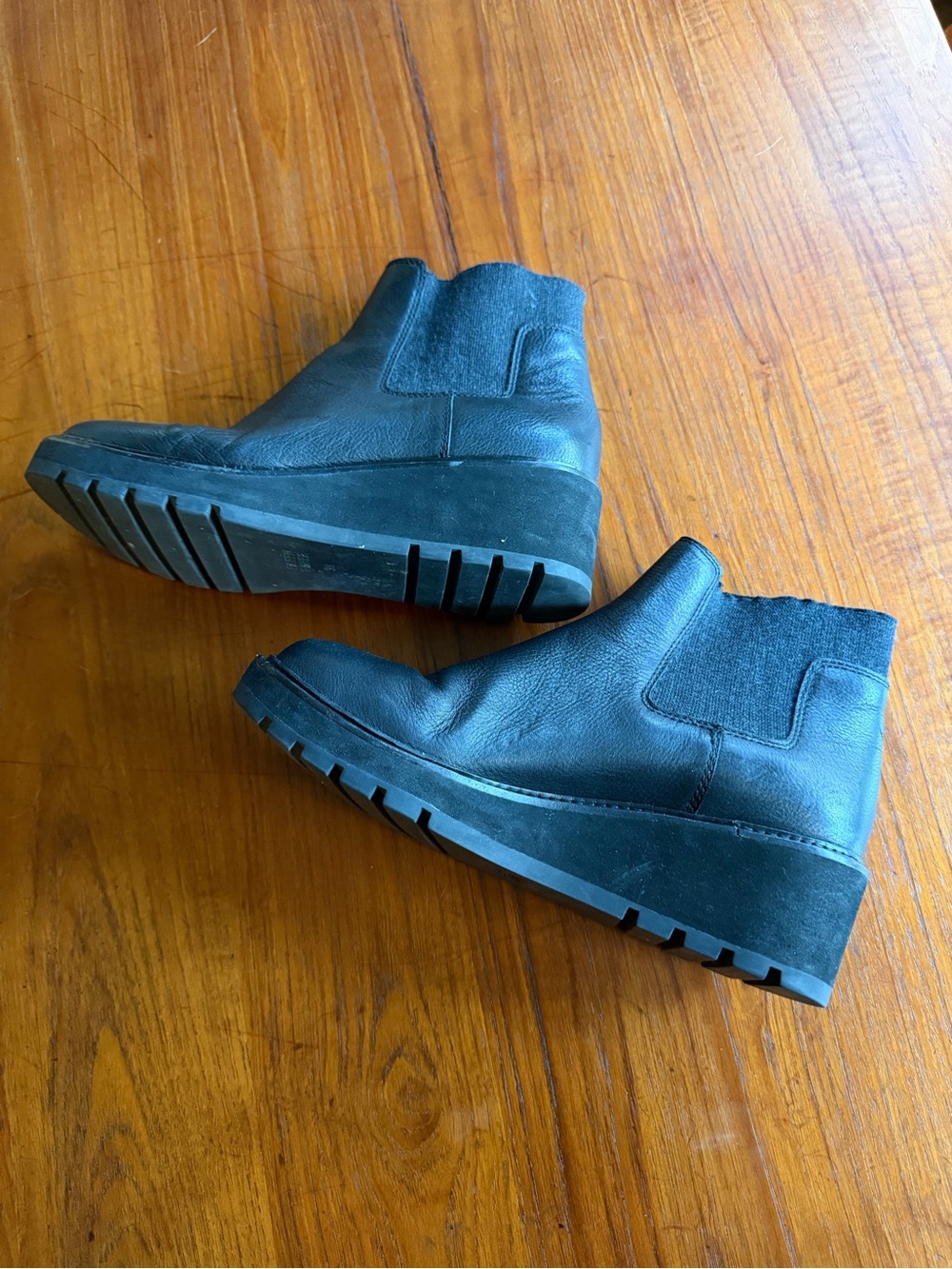 Eileen Fisher Black Leather Wedge Boots